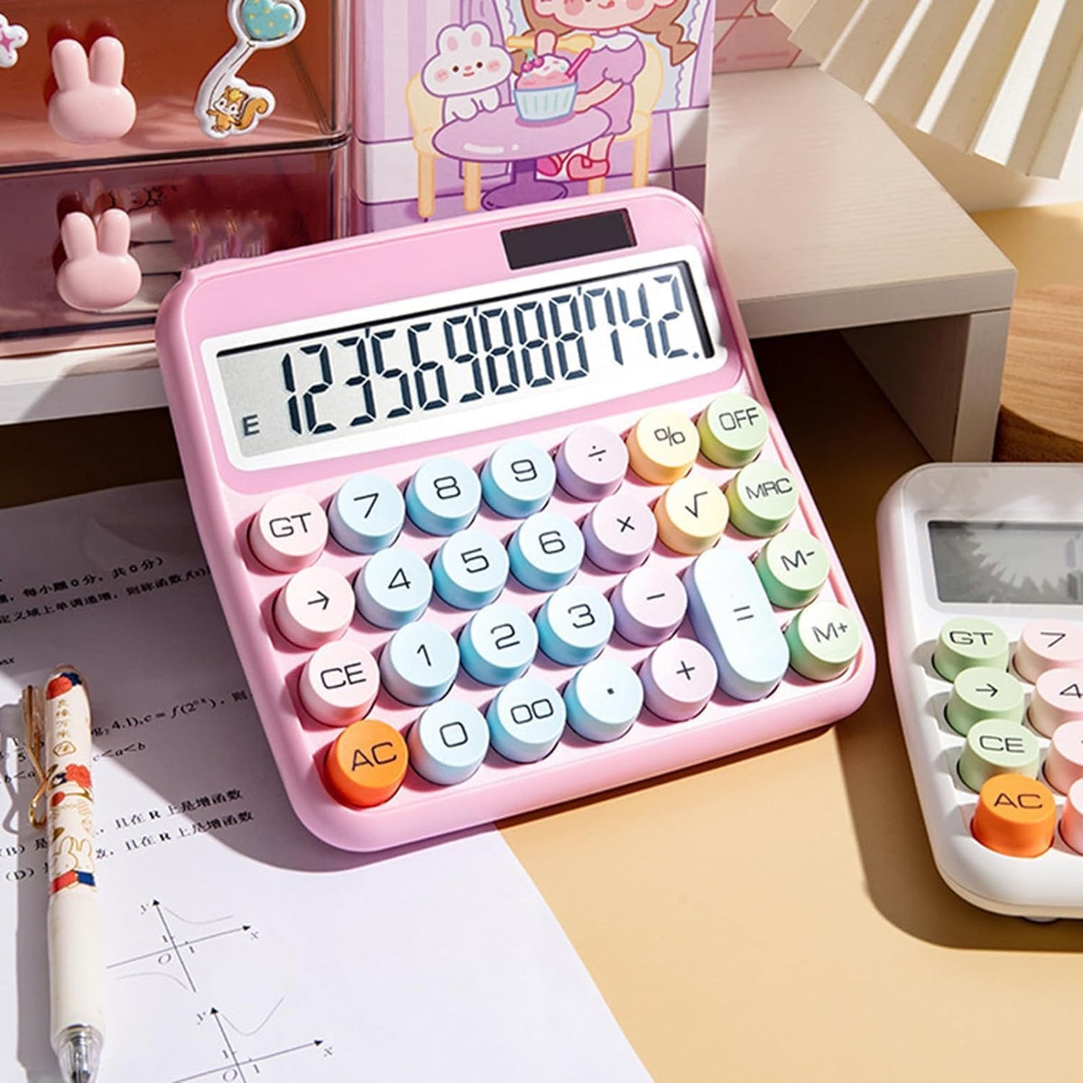 Mechanical Calculator, 12-Digit Calculators With Lcd Display Sensitive Button, 12 Digit Standard Calculator With Large Led Display