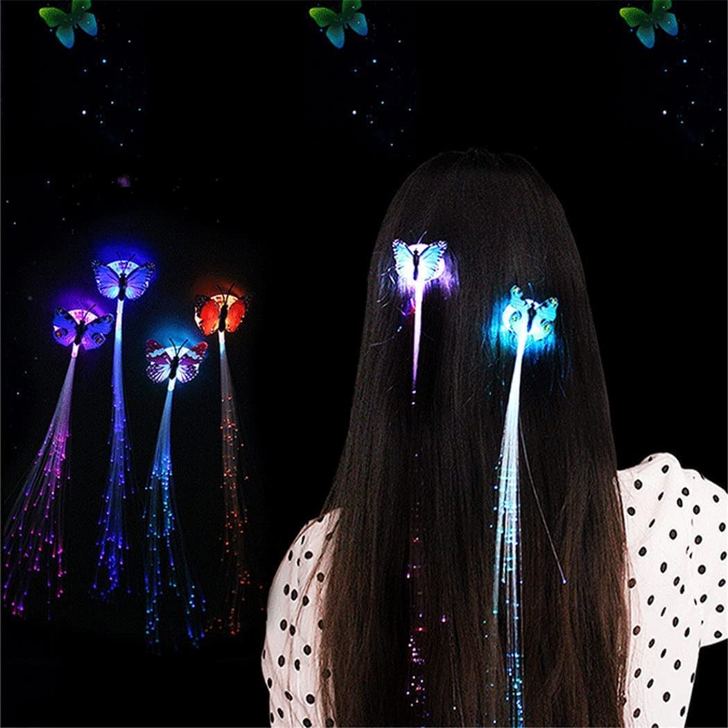 LED Flashing Light Butterfly Hair Clip | Braid Optical Fibber Hairpin Party Decor | Girl and Women Party Favours