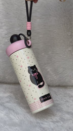 Bow Catty Stainless Steel Tumbler Water Bottle for Kids & Adults, Black Ball Lid Series, 650ml-Black