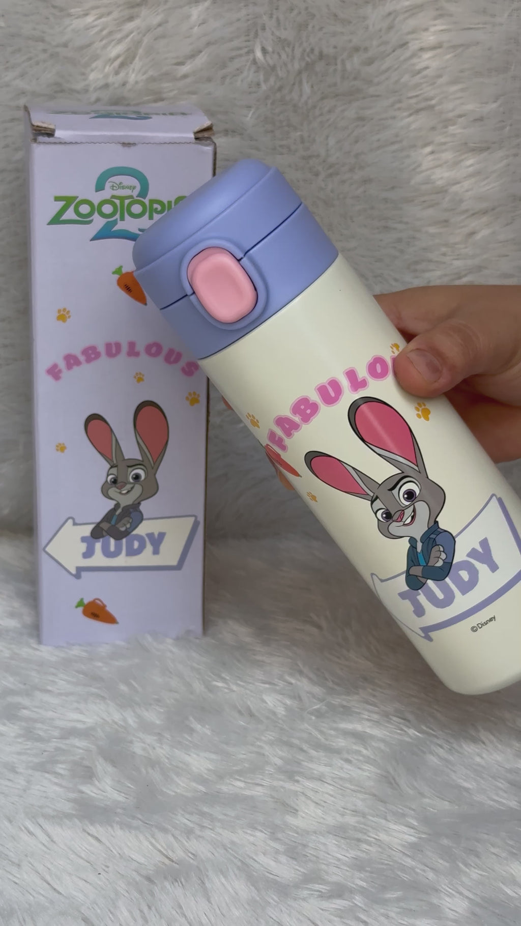 Authentic Disney "Cute Power Attack" Insulated Water Bottle – Push Button Lid (Stitch, Lotso, Judy, Nick)